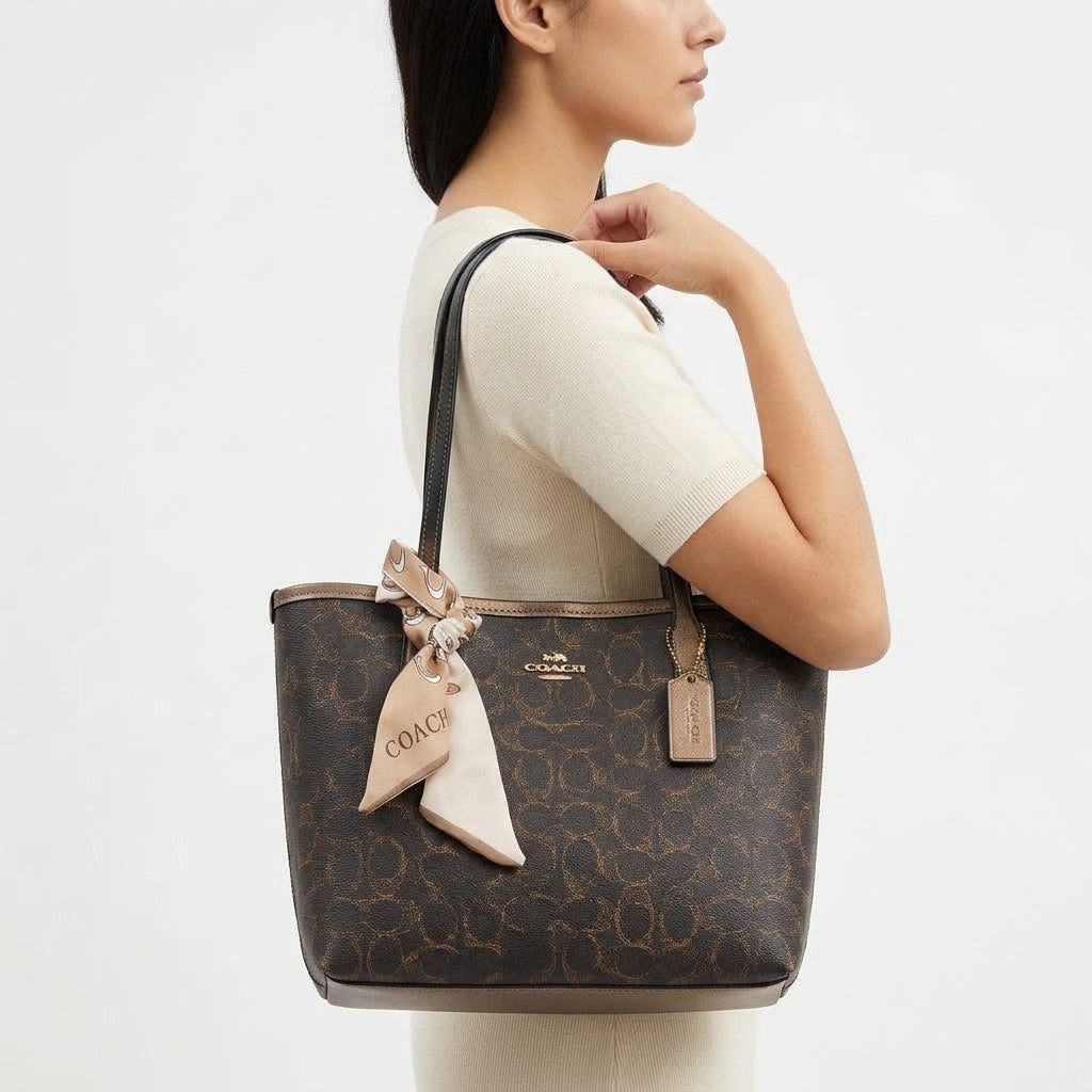 Coach Signature Monogram Tote with Decorative Scarf