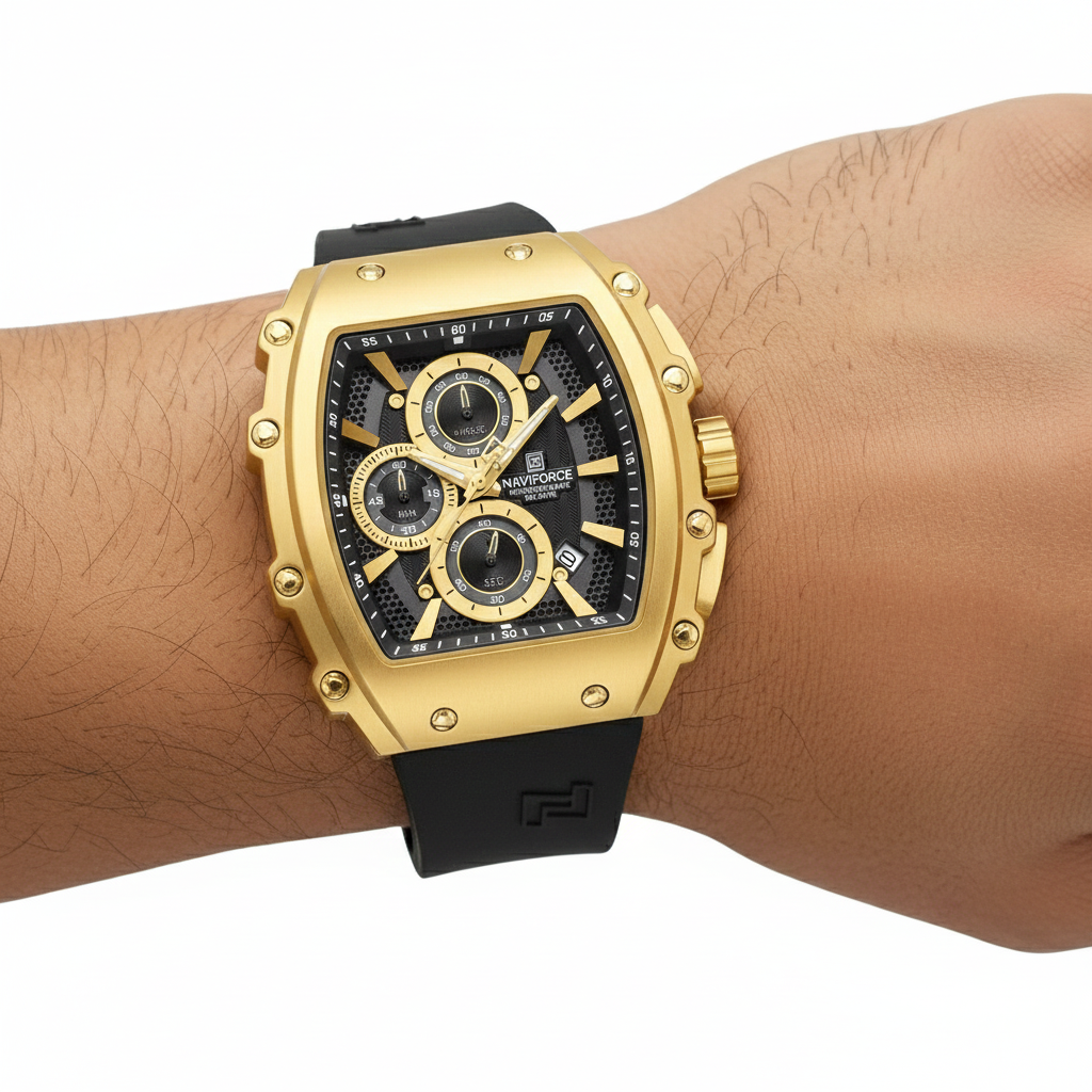 Naviforce Gold Tonneau Chronograph Men's Sport Watch ⌚✨🏆