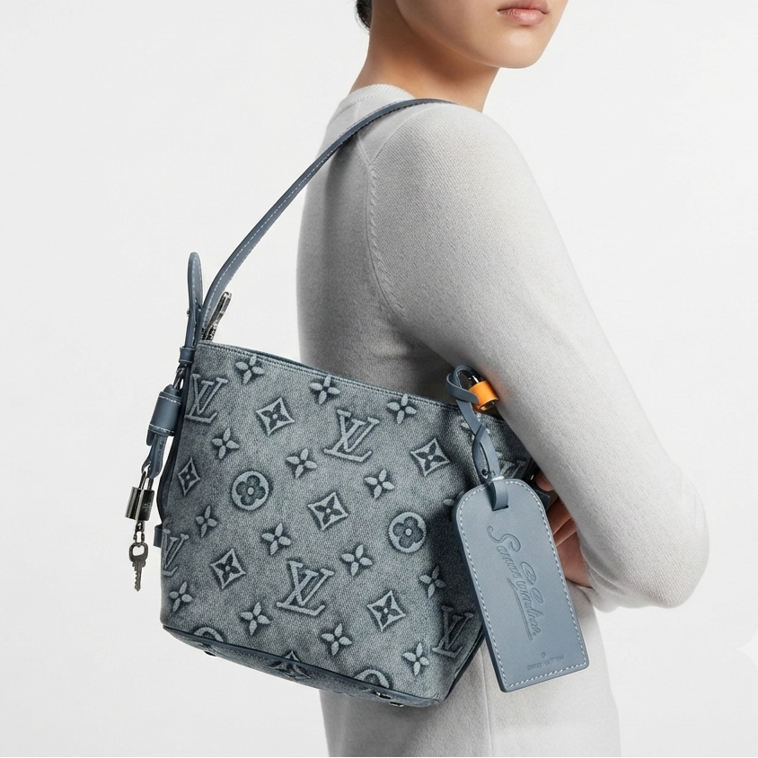 Louis Vuitton Monogram Denim Shoulder Bag with Padlock Charm 👜✨