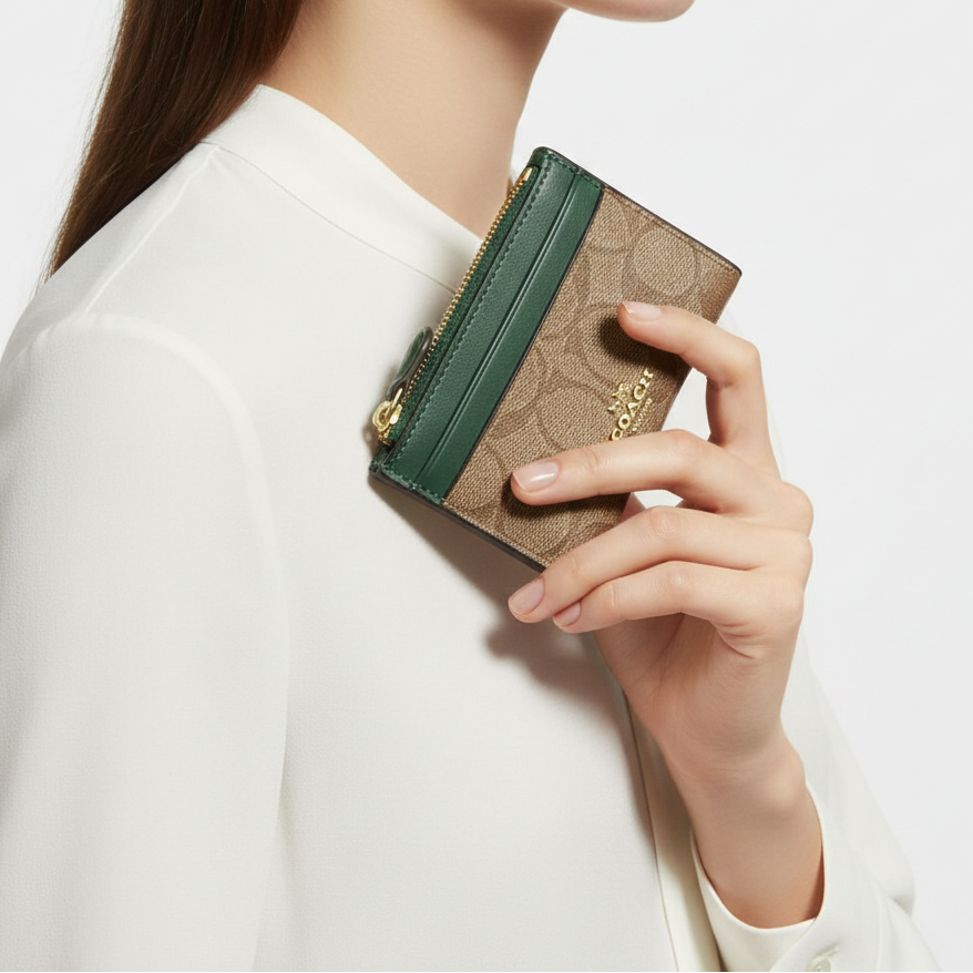 Coach Signature Canvas and Green Leather Slim Card Case 🌲💳✨