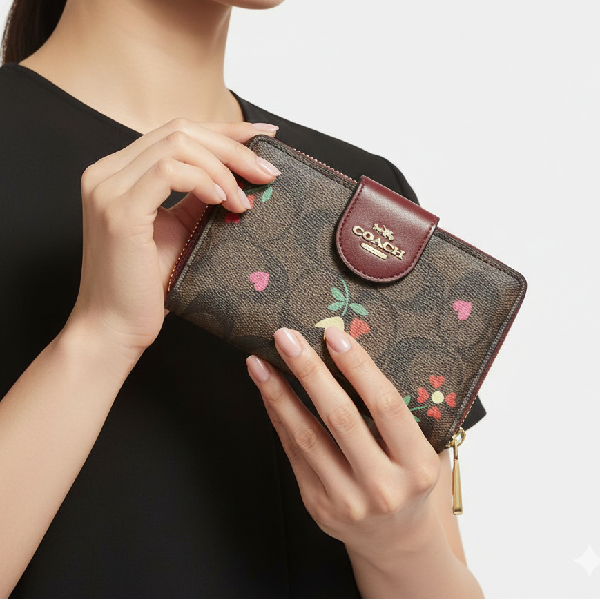 Coach Medium Corner Zip Wallet in Signature Canvas with Heart Petal Print 🌸👜✨
