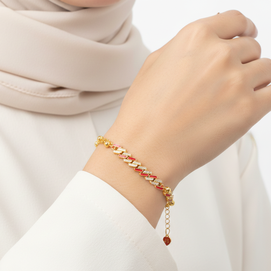 JS Enamel and Crystal Linked Chain Bracelet ✨❤️✨