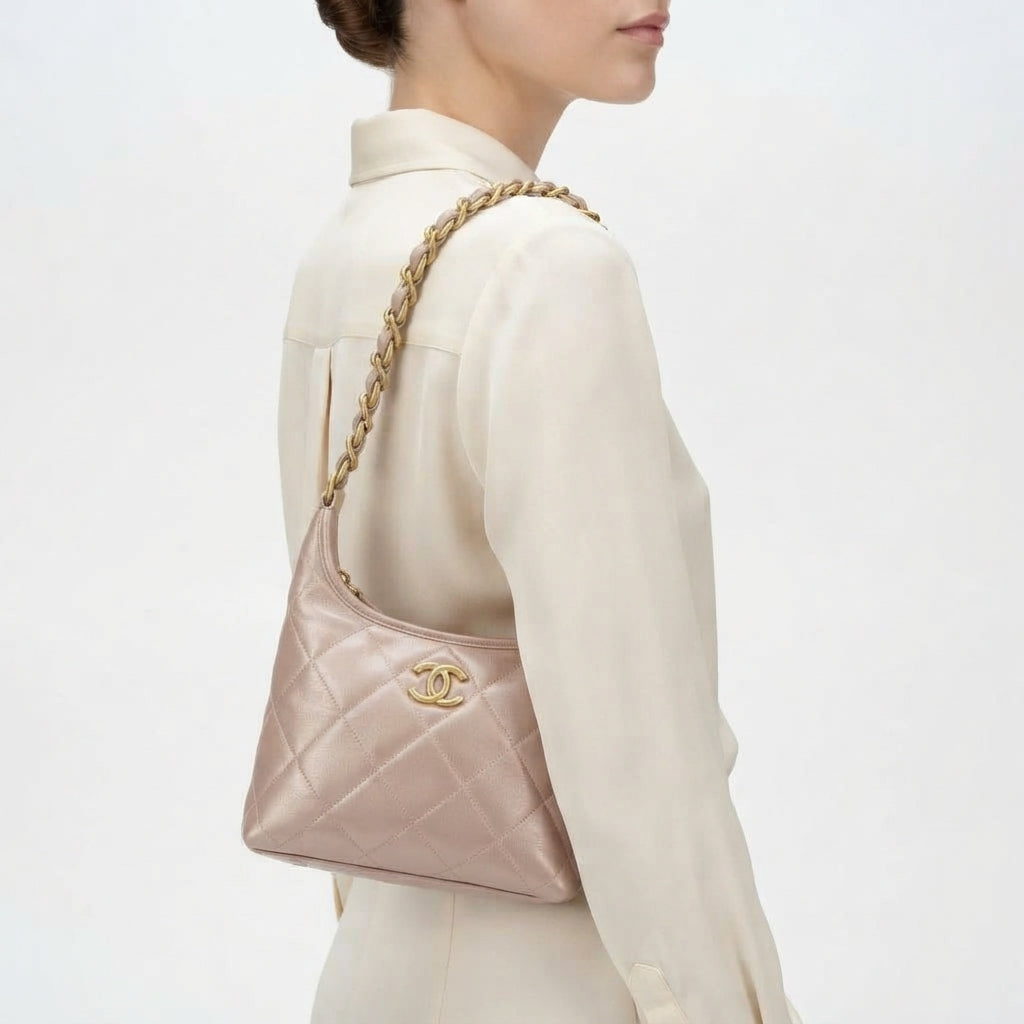 Chanel Quilted Beige Handbag with Gold-Tone Chain