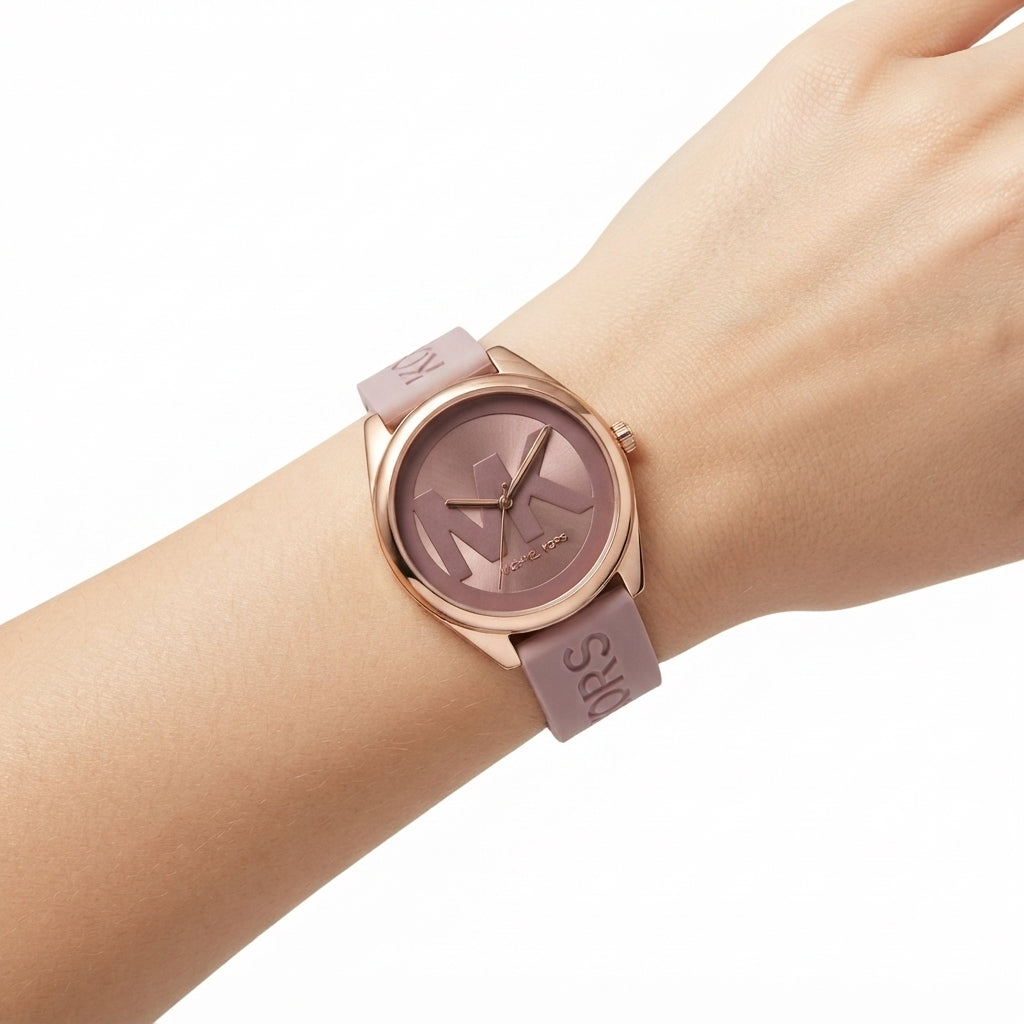 Michael Kors Rose Gold Tone Pink Silicone Logo Watch