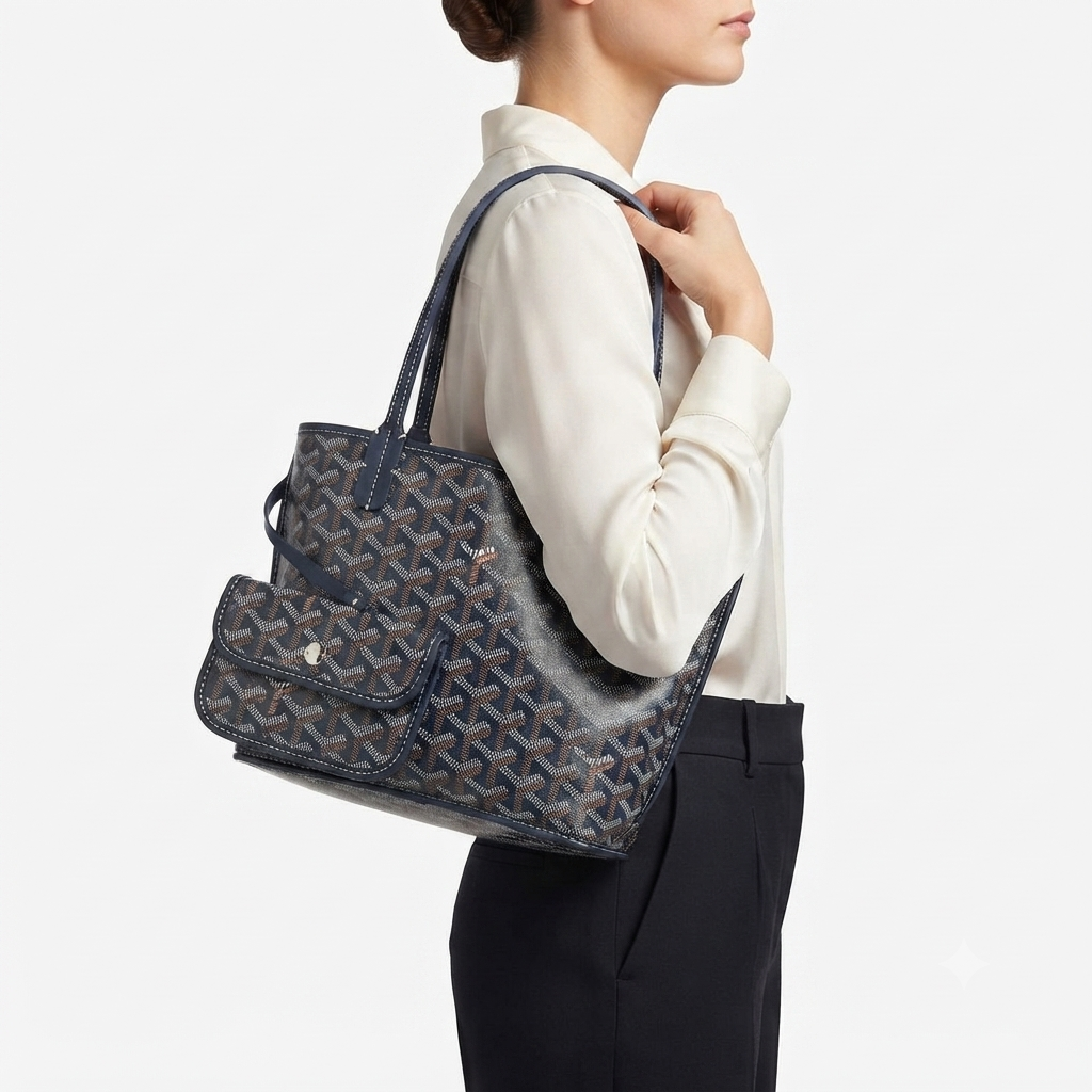 Chevron Print Tote Bag with Matching Pouch