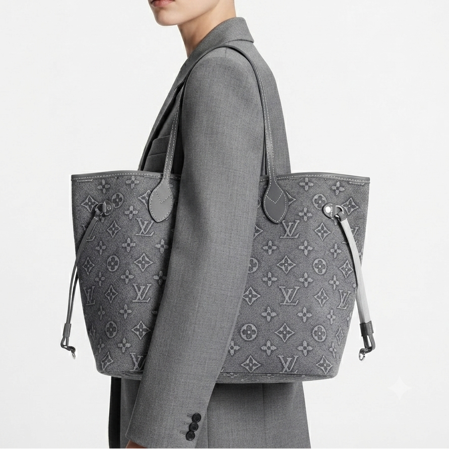 Louis Vuitton Monogram Denim Tote in Grey with Matching Pouch 👜✨