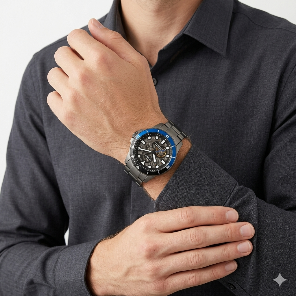 Fossil Stainless Steel Men's Watch ⌚⚫🔵