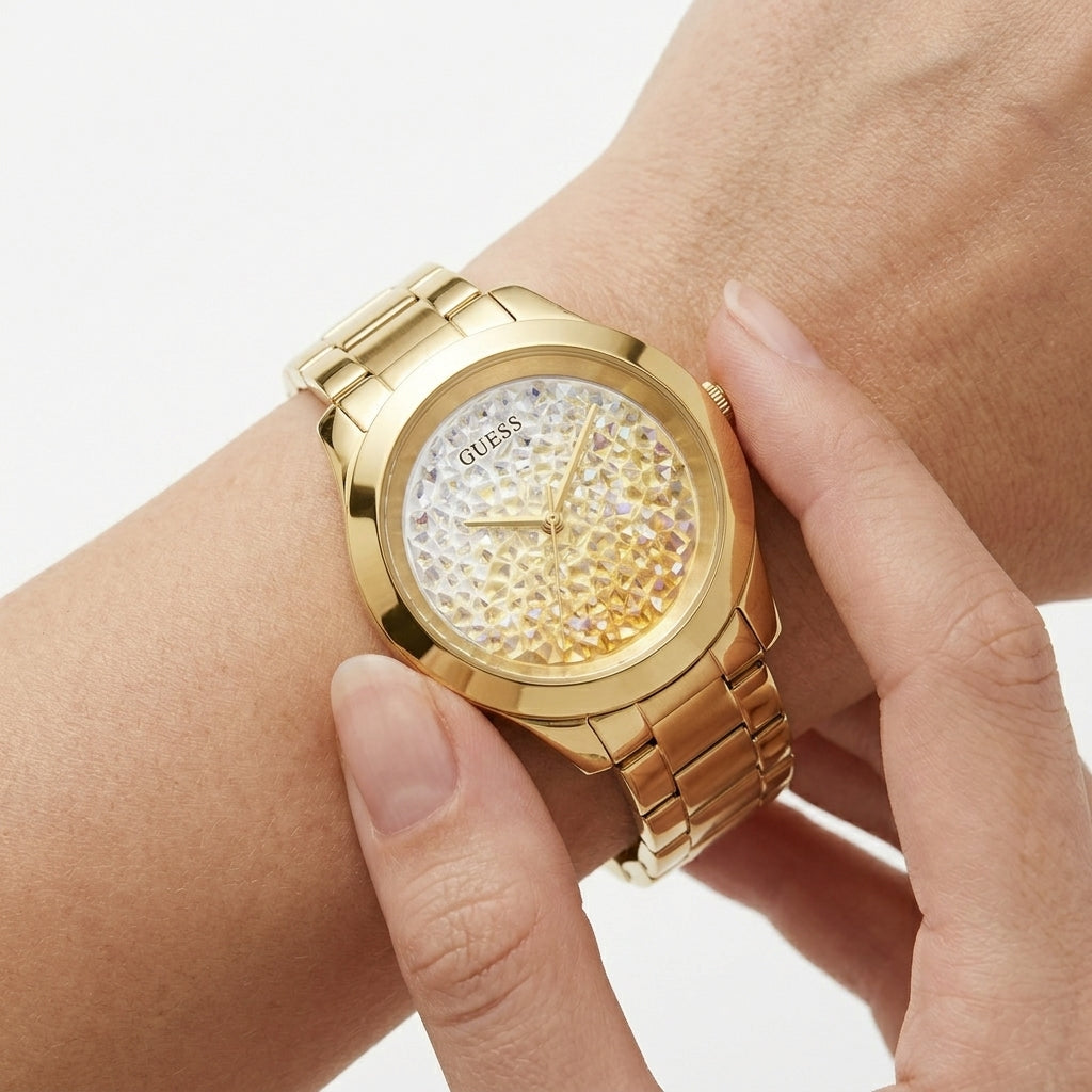 GUESS Gold Tone Crystal Embellished Women Watch