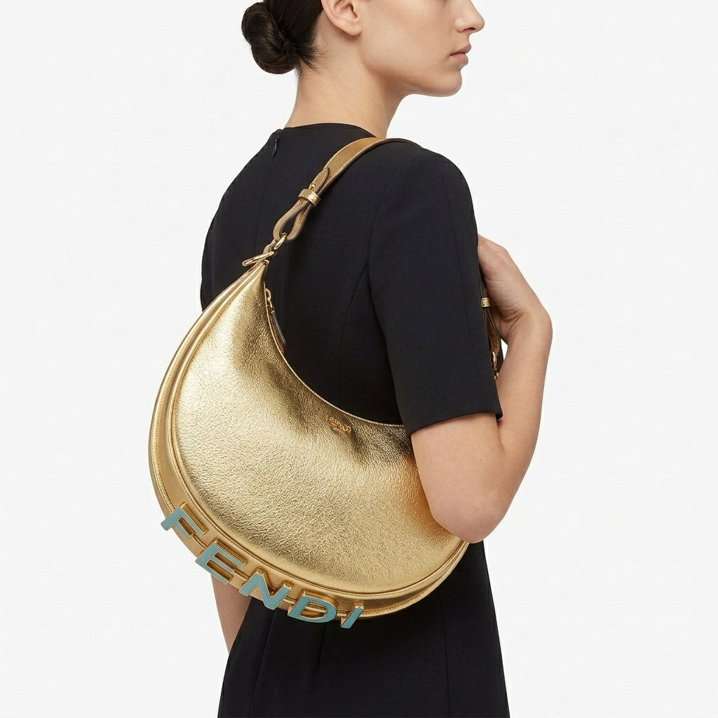 Fendi Moon Logo Accent Shoulder Bag in White