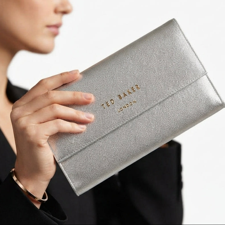 Ted Baker London Metallic Silver Passport and Travel Wallet Set