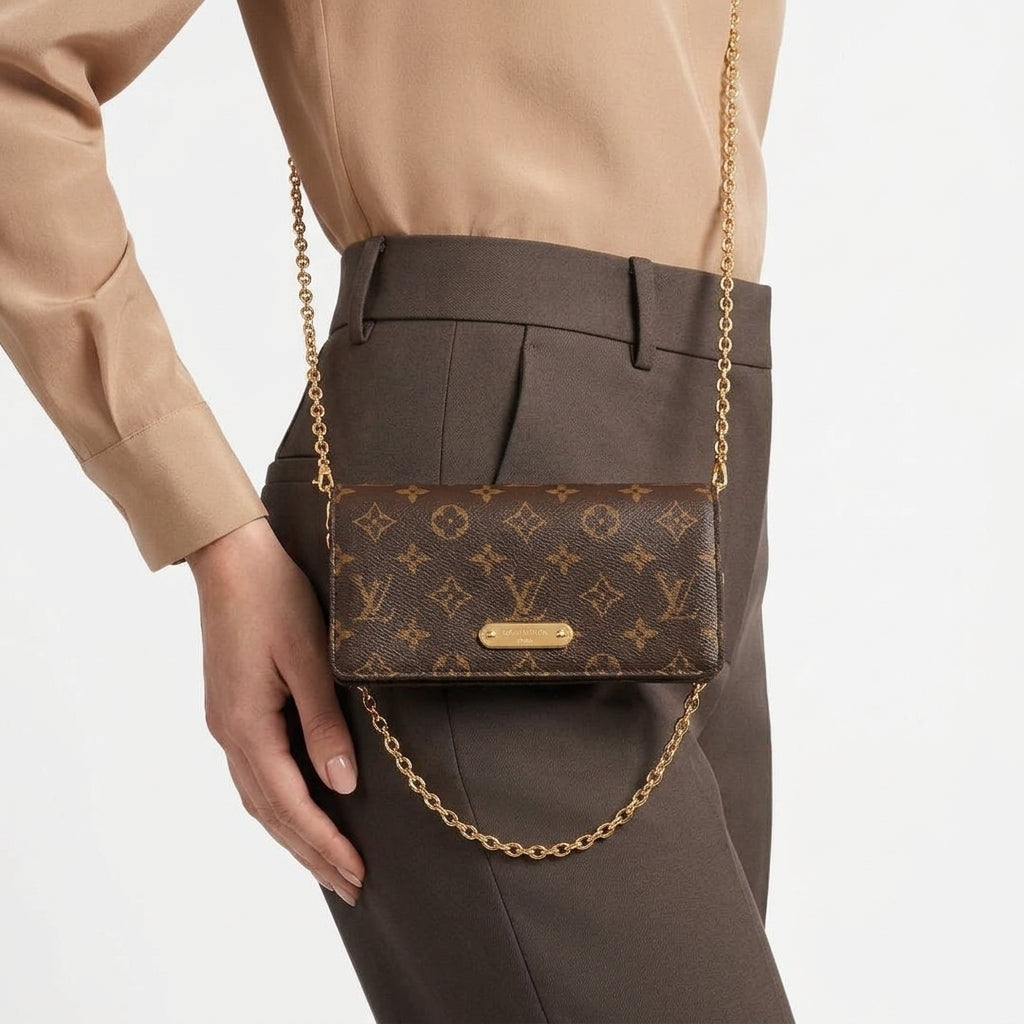 Louis Vuitton Monogram Wallet with Signature Gold Chain