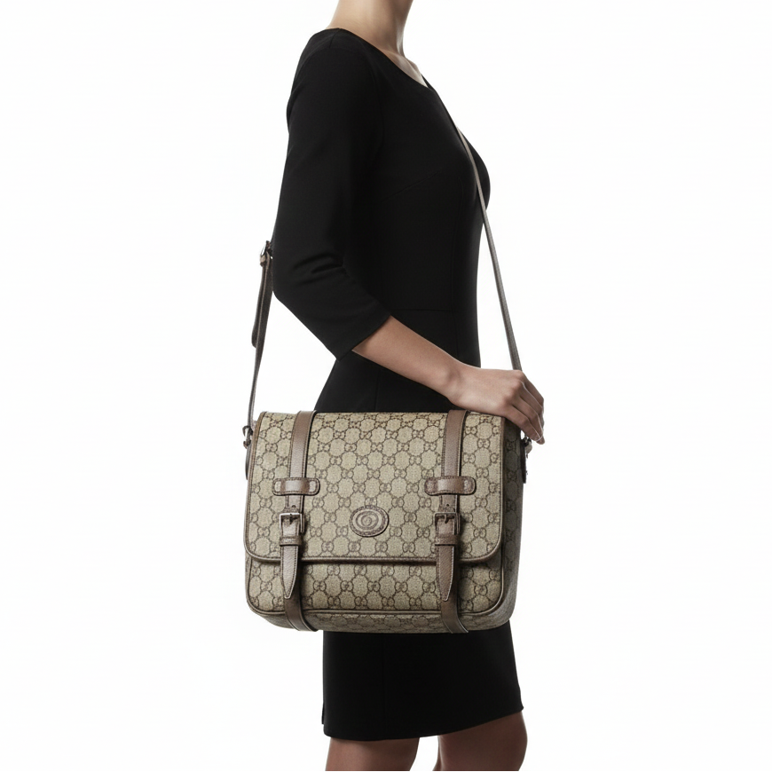 Gucci GG Supreme Canvas Messenger Bag with Double Buckle Detail 🤎💼🔗
