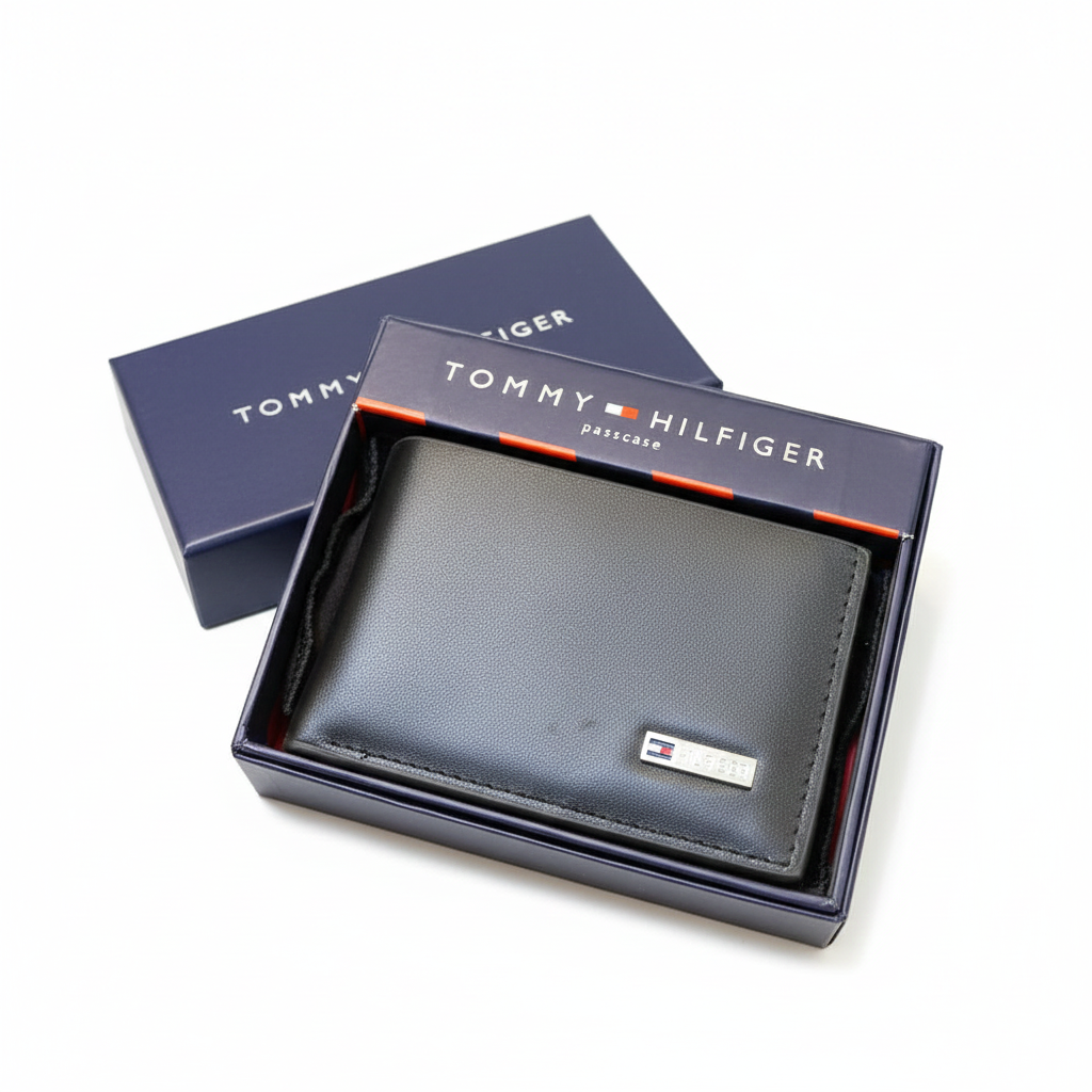 💼 Tommy Hilfiger Classic Black Passcase Wallet 🖤🎁