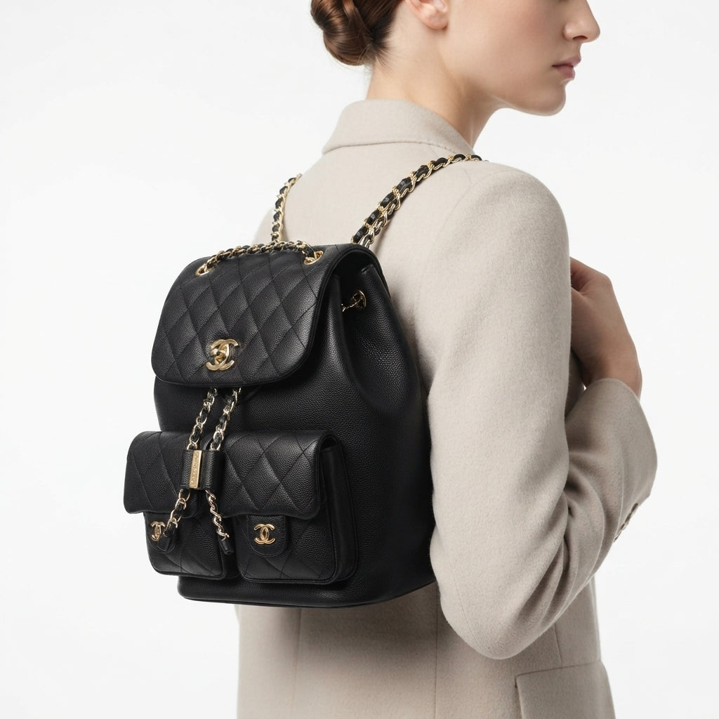 Chanel Quilted Backpack with Gold-Tone Chain Straps