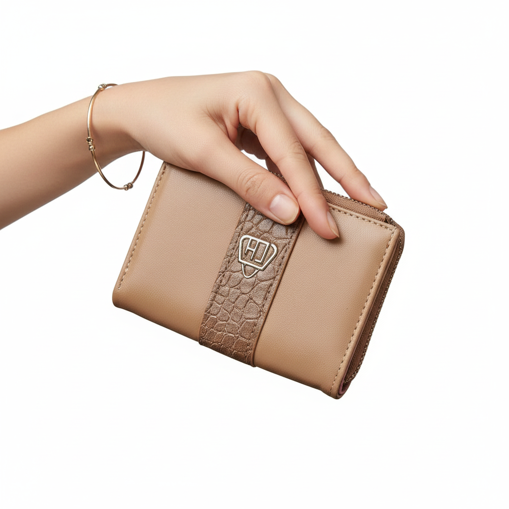 Tan Faux Leather Bifold Wallet with Croc-Embossed Detail 👜✨🔒