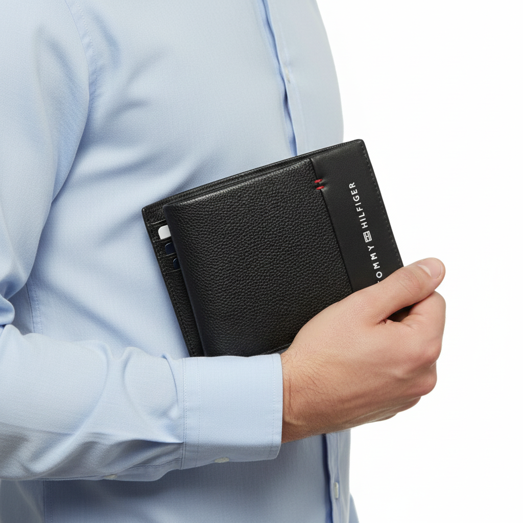 Tommy Hilfiger Leather Passcase Wallet with Red Stitch Detail 💼 🏷️ ✨