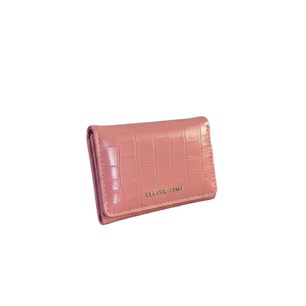 CLASSIC STYLE Pink Croc-Embossed Bi-Fold Wallet 👛✨💖