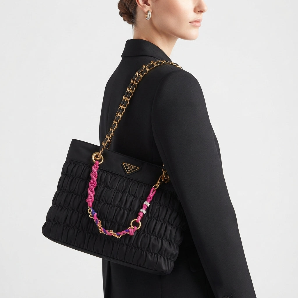 Prada Mirror Original Black Waterproof Ruched Handbag