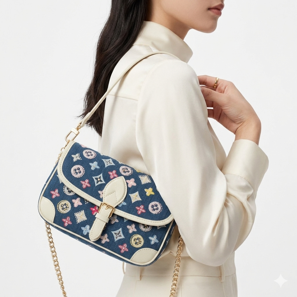 Louis Vuitton Embroidered Denim Monogram Shoulder Bag 👜✨💎