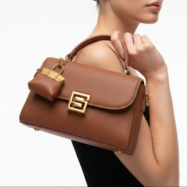 Structured Crossbody Bag with Elegant Gold S Logo Clasp