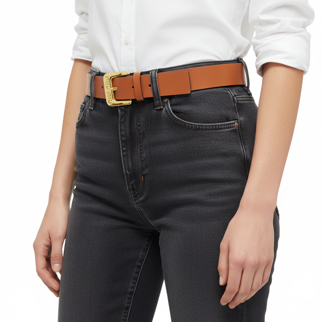 Miu Miu Logo Buckle Leather Belt in Cognac 🧡✨👜