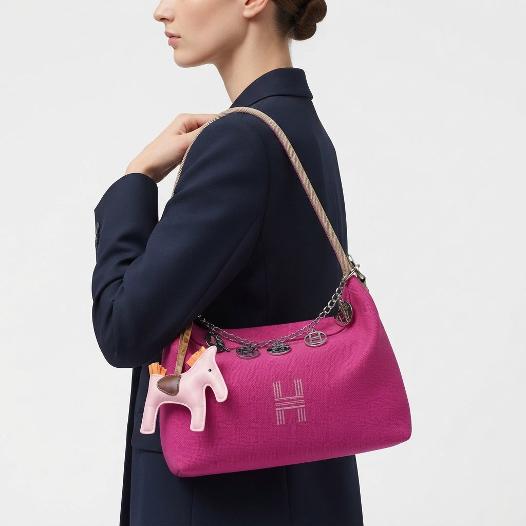 Hermes Canvas Mirror Bag with Horse Charm and Scarf