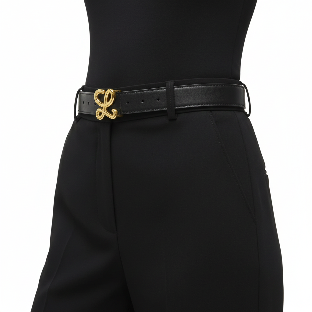 Loewe Luxury Leather Belt with Gold Anagram Buckle 🌟🖤✨