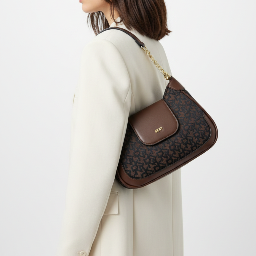 DKNY Monogram Logo Shoulder Bag in Chocolate Brown 👜✨🤎