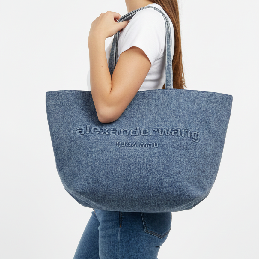 Alexander Wang Denim Tote with Embossed Logo 👜 🏙️ 🧵