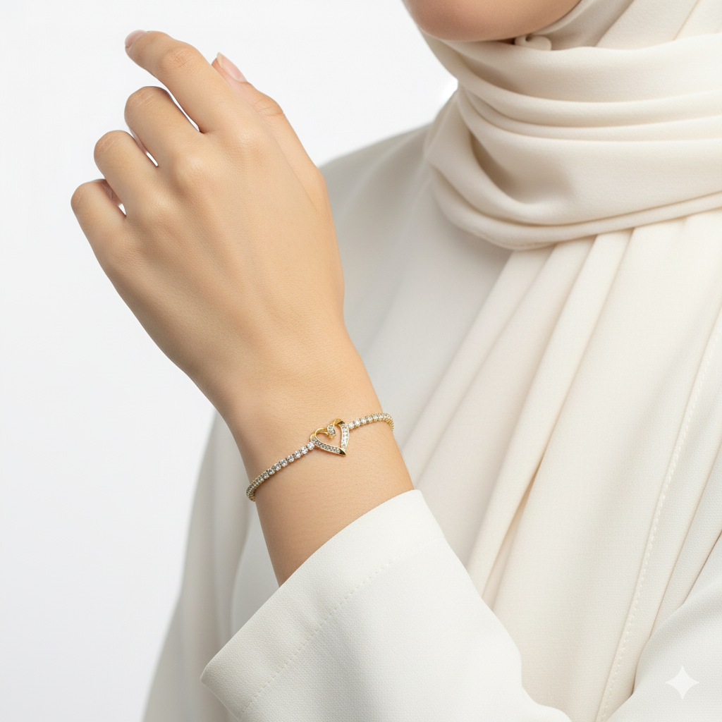 Gold Heart Tennis Bracelet with Diamond Accents 💎💛✨