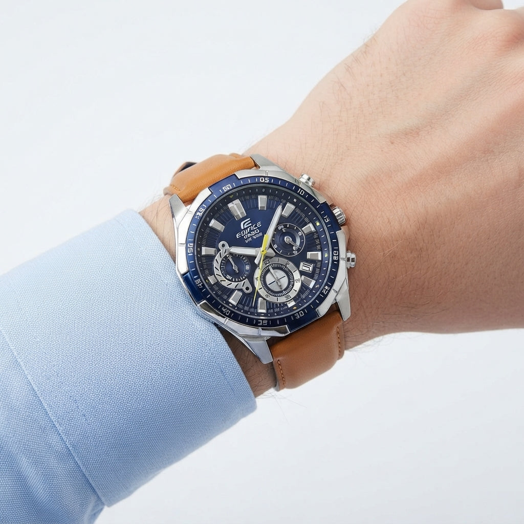 Casio Edifice Chronograph Watch with Tan Leather Strap