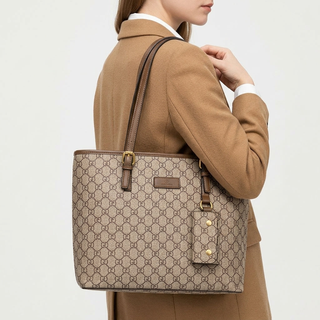 GD Monogram Tote Bag with Leather Style Trim