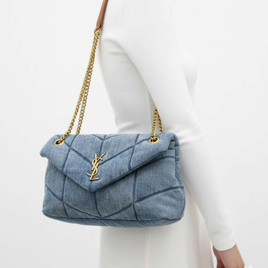 Saint Laurent Loulou Puffer Bag in Quilted Denim 👜✨💙