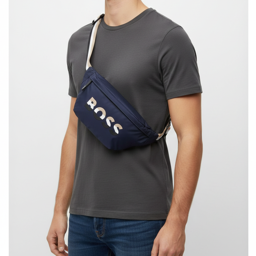 BOSS Navy Striped Belt Bag 👜✨👔