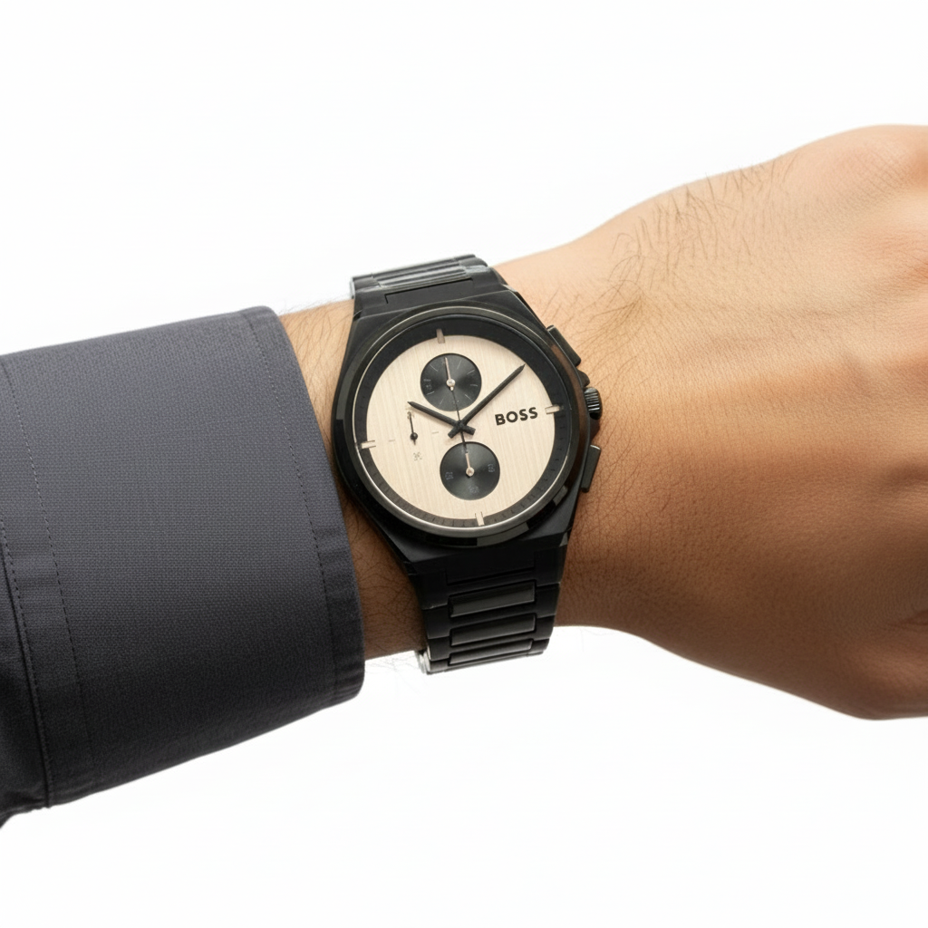 BOSS Octagonal Chronograph Watch Black and Champagne Dial ⚫️🥂🔺