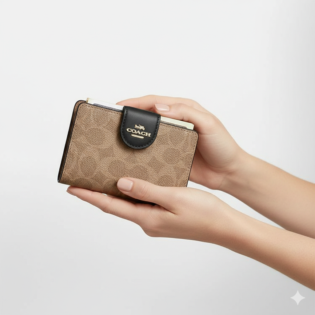 Coach Signature Canvas Medium Corner Zip Wallet in Khaki and Black 👜✨🏙️