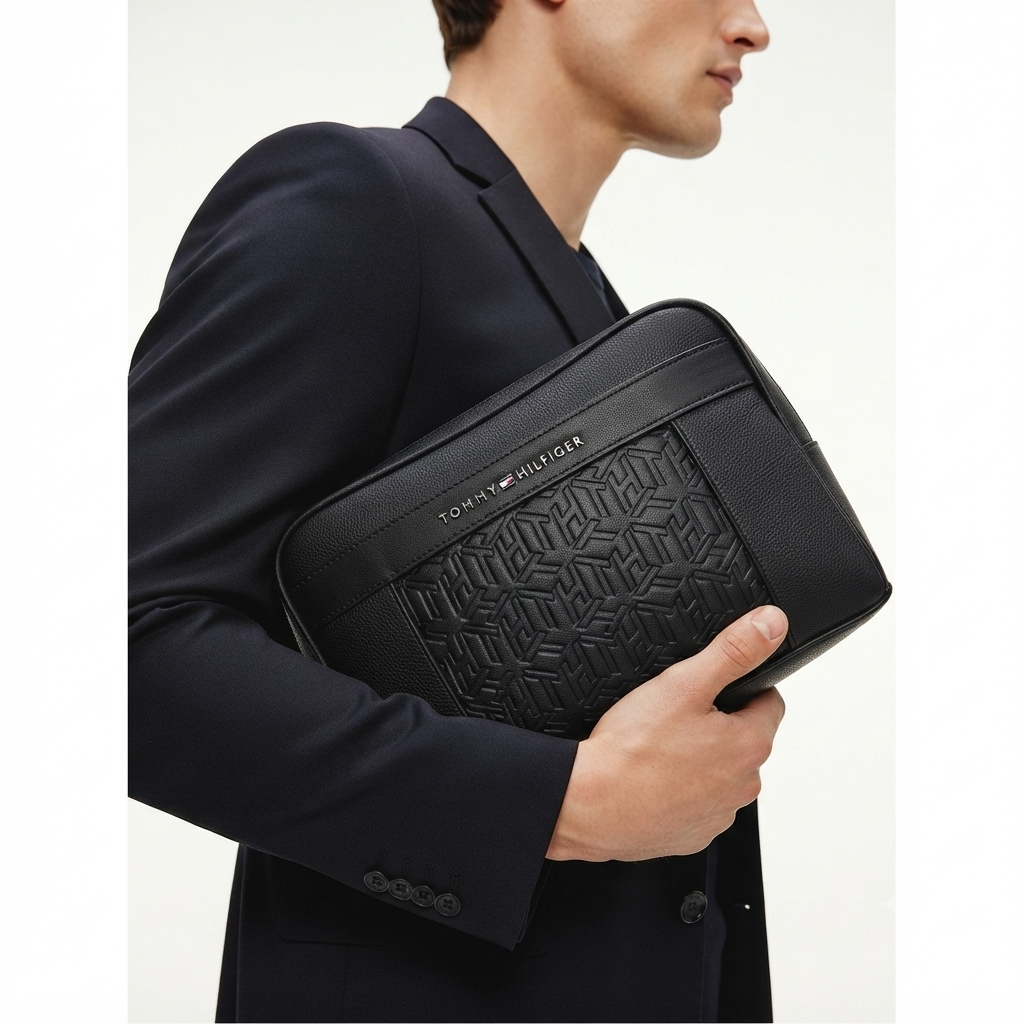 Tommy Hilfiger Black Monogram Clutch Bag 🖤✨