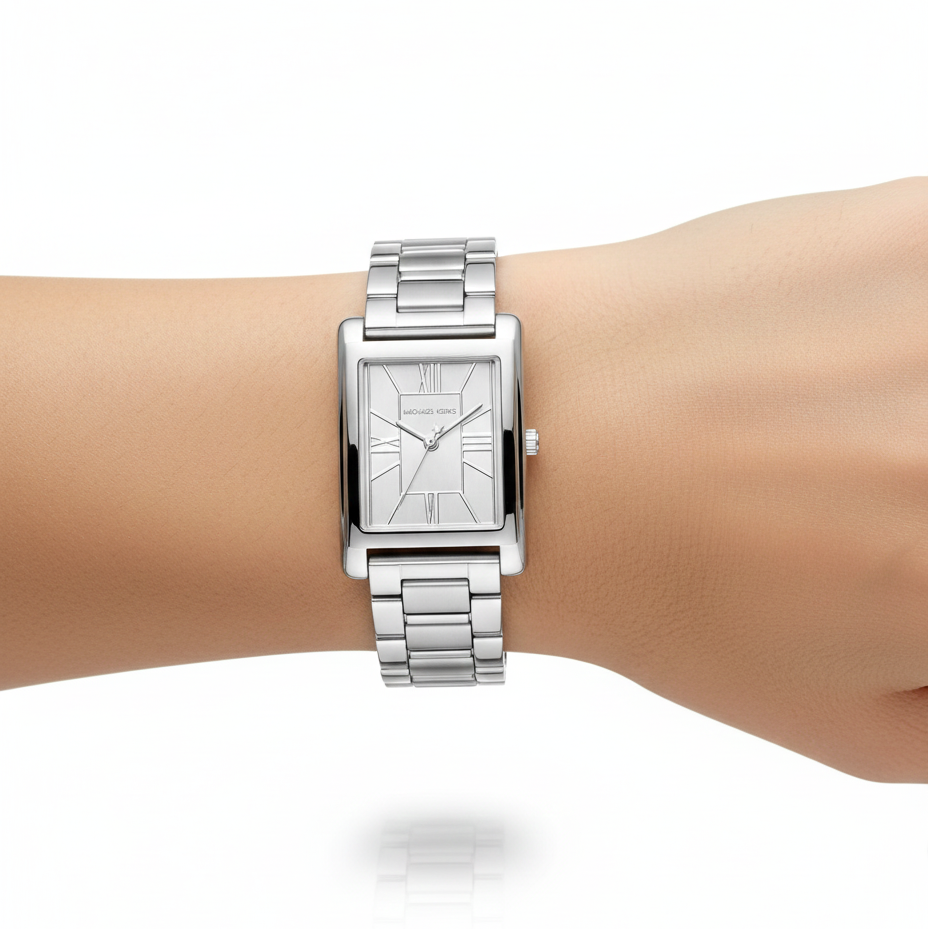 Michael Kors Silver-Tone Rectangular Dial Watch ⌚️✨⬜