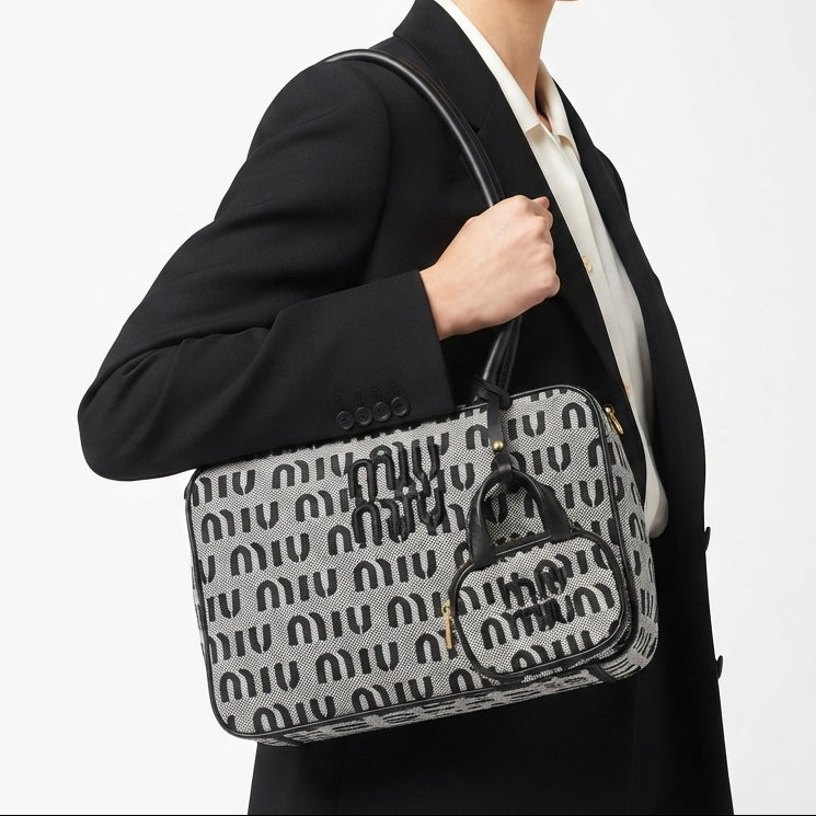Miu Miu Monogram Print Top Handle Bag with Matching Coin Pouch