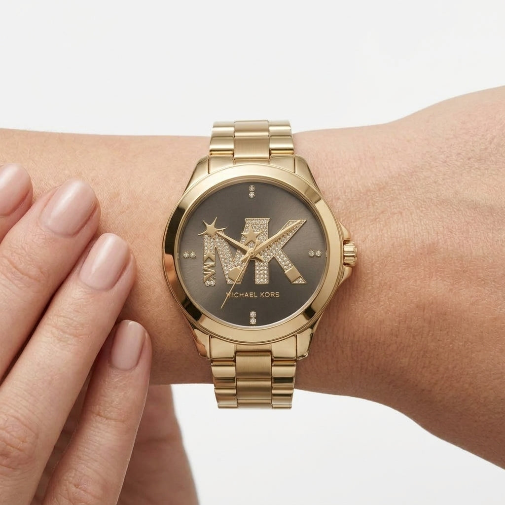 Michael Kors Gold Tone Crystal Logo Dial Watch