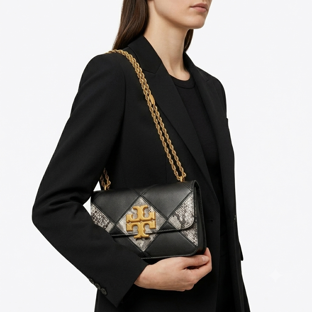 Tory Burch Quilted Snake Print Shoulder Bag with Gold Chain 🐍👜