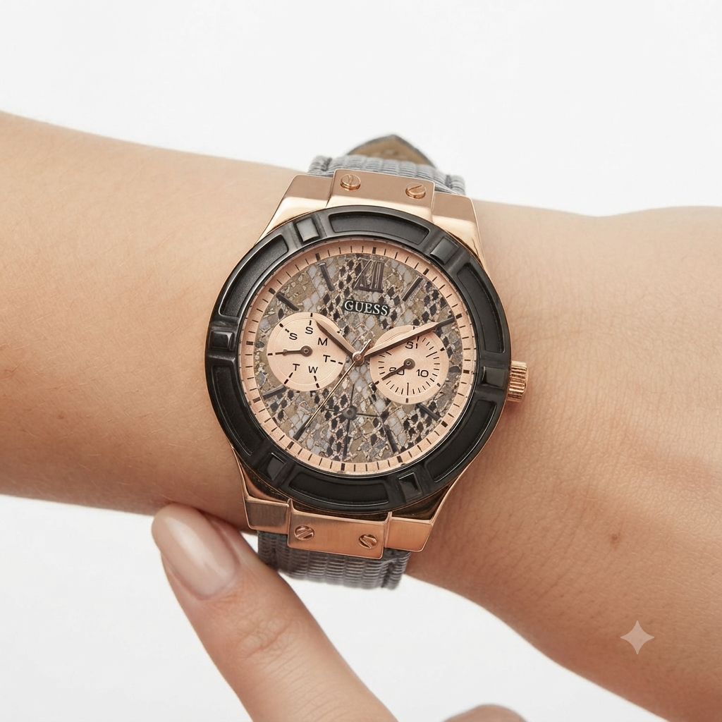 Guess Women's Textured Grey Strap Rose Gold Analog Watch ⌚✨