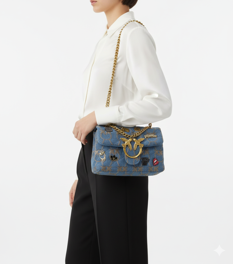 Pinko Love Bag Puff Denim with Pins 👜✨🐦