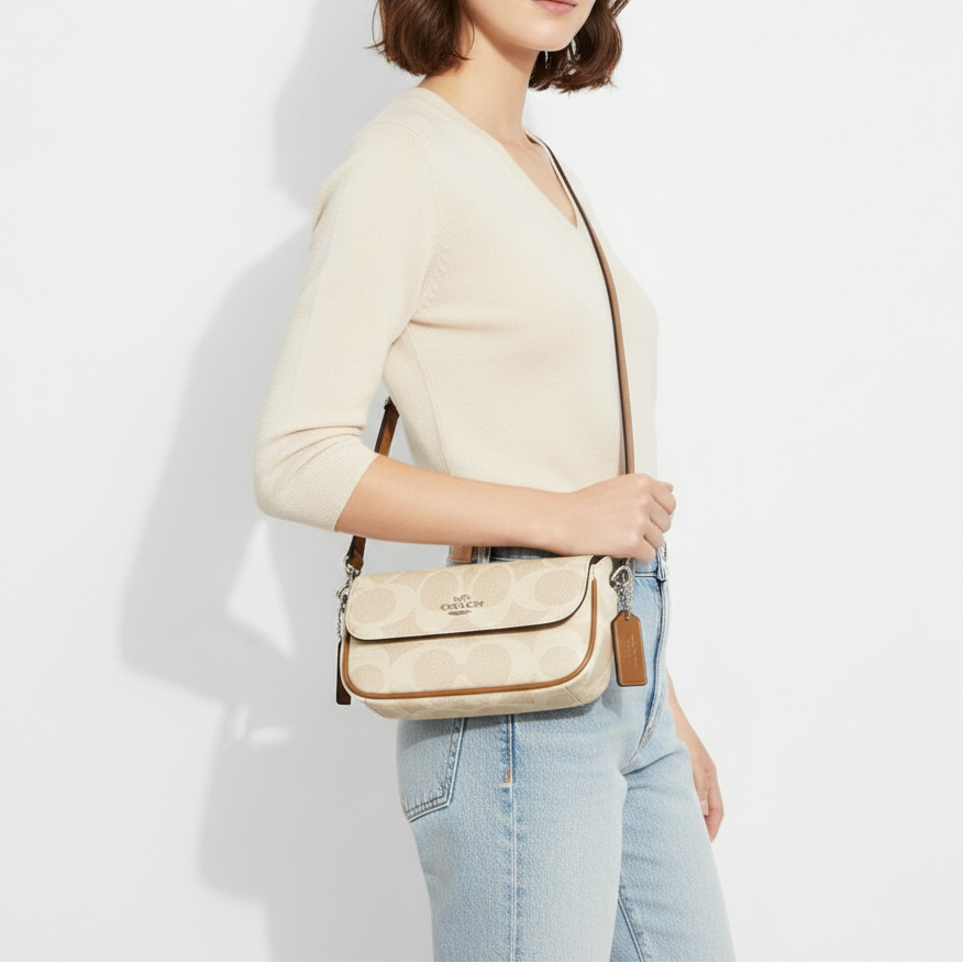 Coach Signature Canvas Convertible Crossbody Bag in Chalk/Saddle 👜✨🥐