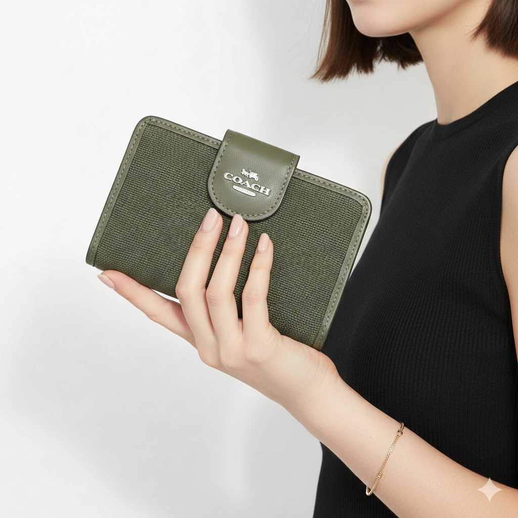 Coach Canvas and Leather Bifold Wallet in Olive Green 🌿👜✨