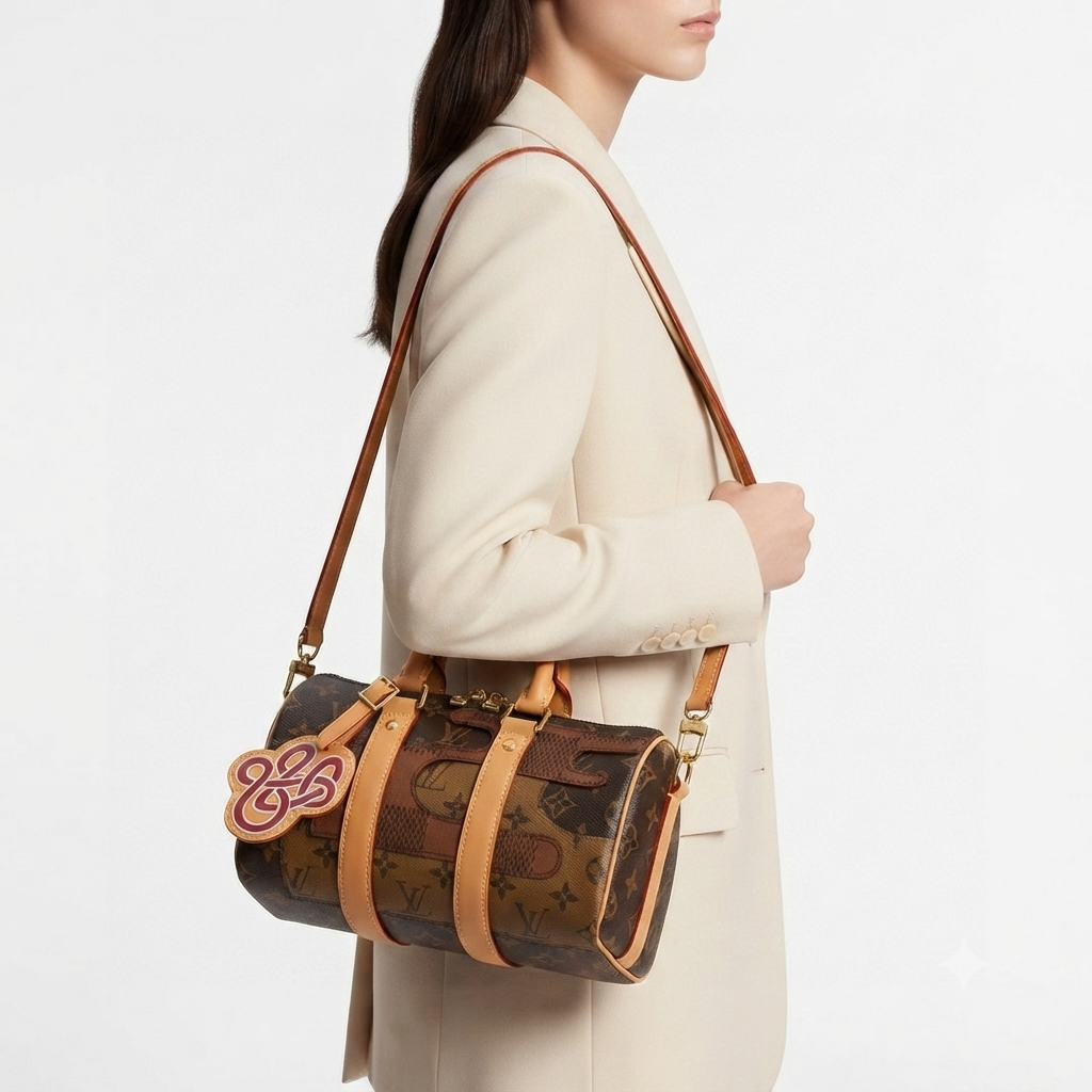 Monogram and Damier Patchwork Leather Handbag with Charm