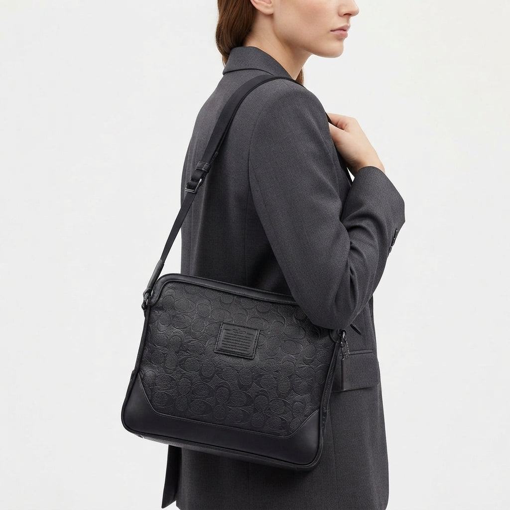 Coach Signature Embossed Leather Messenger Bag