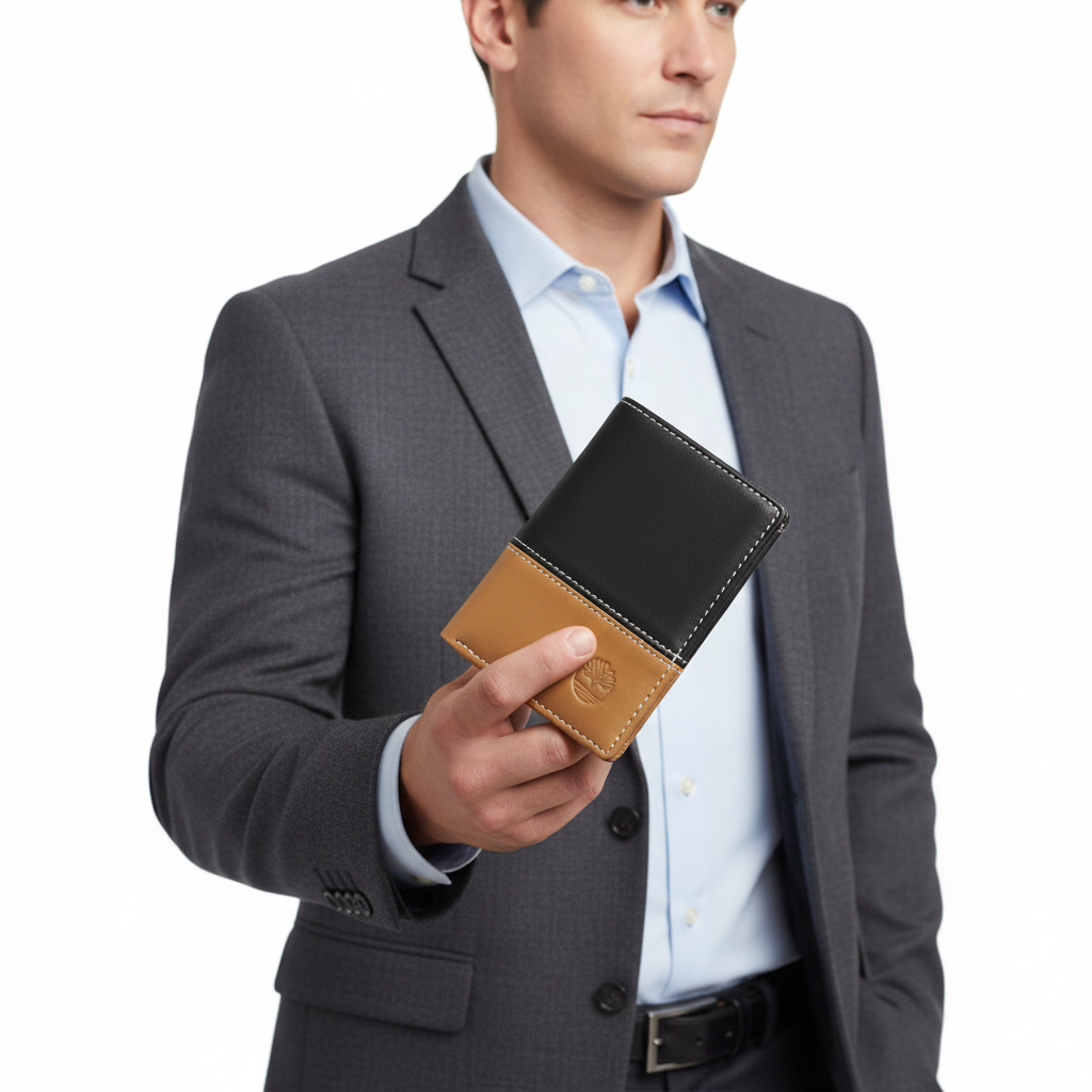 Timberland Bifold Commuter Wallet with Two-Tone Leather Design 🌲💼🏷️