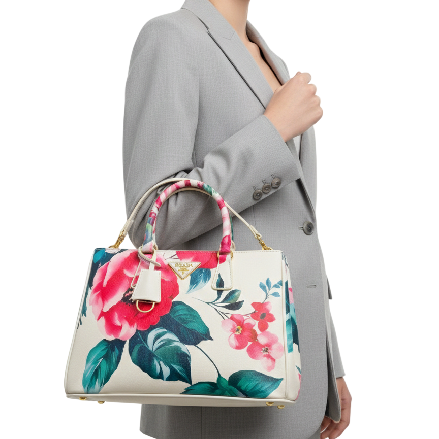 Prada Saffiano Floral-Print Double-Handle Tote Bag 🌸🌹👜