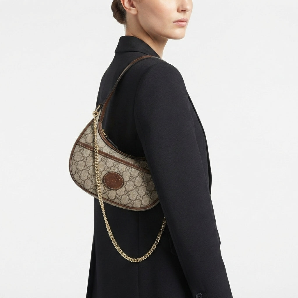 Gucci GG Monogram Hobo Bag with Gold Tone Hardware